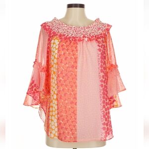 Sara Campbell Printed Georgette On/Off Shoulder Blouse  Size M NWT